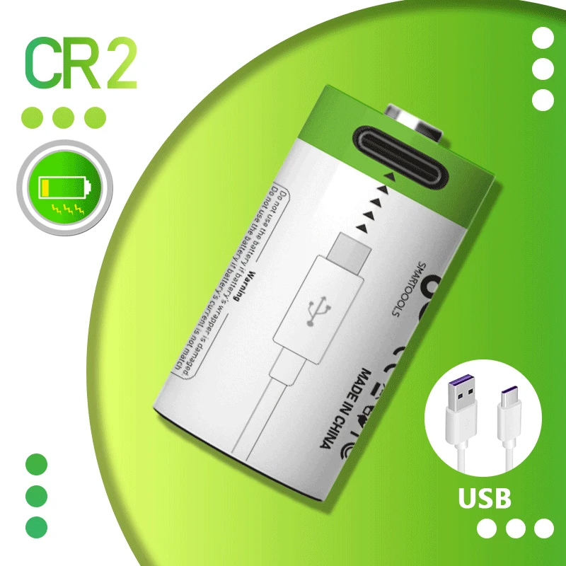 100% original CR2 3V lithium battery rechargeable USB, suitable for digital cameras, GPS security, and medical devices+cables