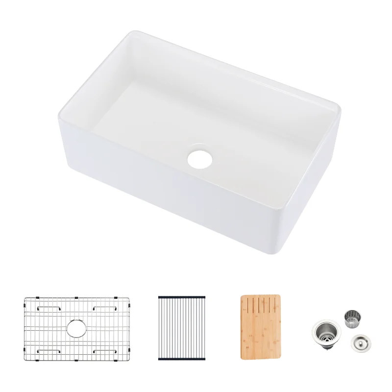 

Ireclay 30" L X 20" W Workstation Farmhouse Kitchen Sink with Accessories White Fireclay [US Stock]