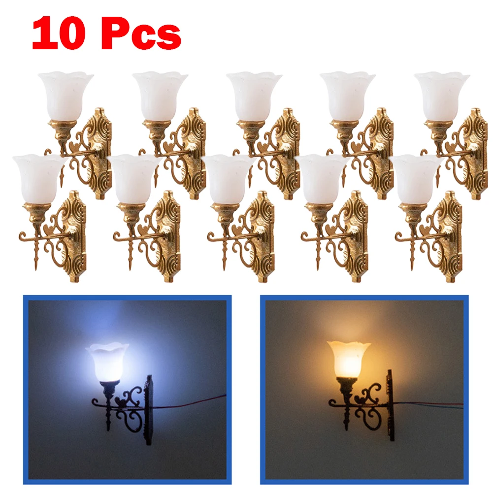 

10Pcs LED Street Light Model Railway HO Scale Outdoor Hanging Wall Lamp Layout 3V/12V Model Garden Lamps Miniature Lanscape