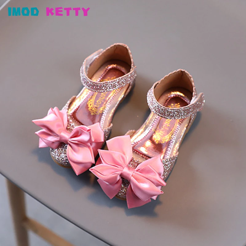

Girls Summer New Sandals Fashion Sequins Rhinestone Cute Bow Girls Princess Shoes Baby Girl Shoes Flat Heel Sandals Party Shoes