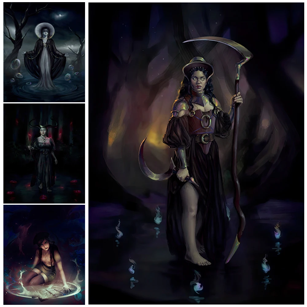 

Demon Witch In The Dark Vintage Wall Art Canvas Painting Witchcraft Black Magic Art Poster And Print Home Decoration Unframed