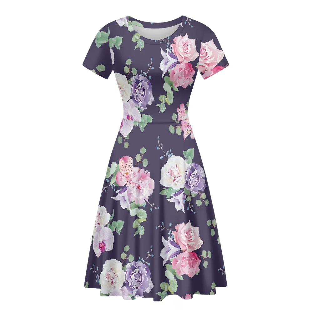 

Женское платье с коротким рукавом и круглым вырезом