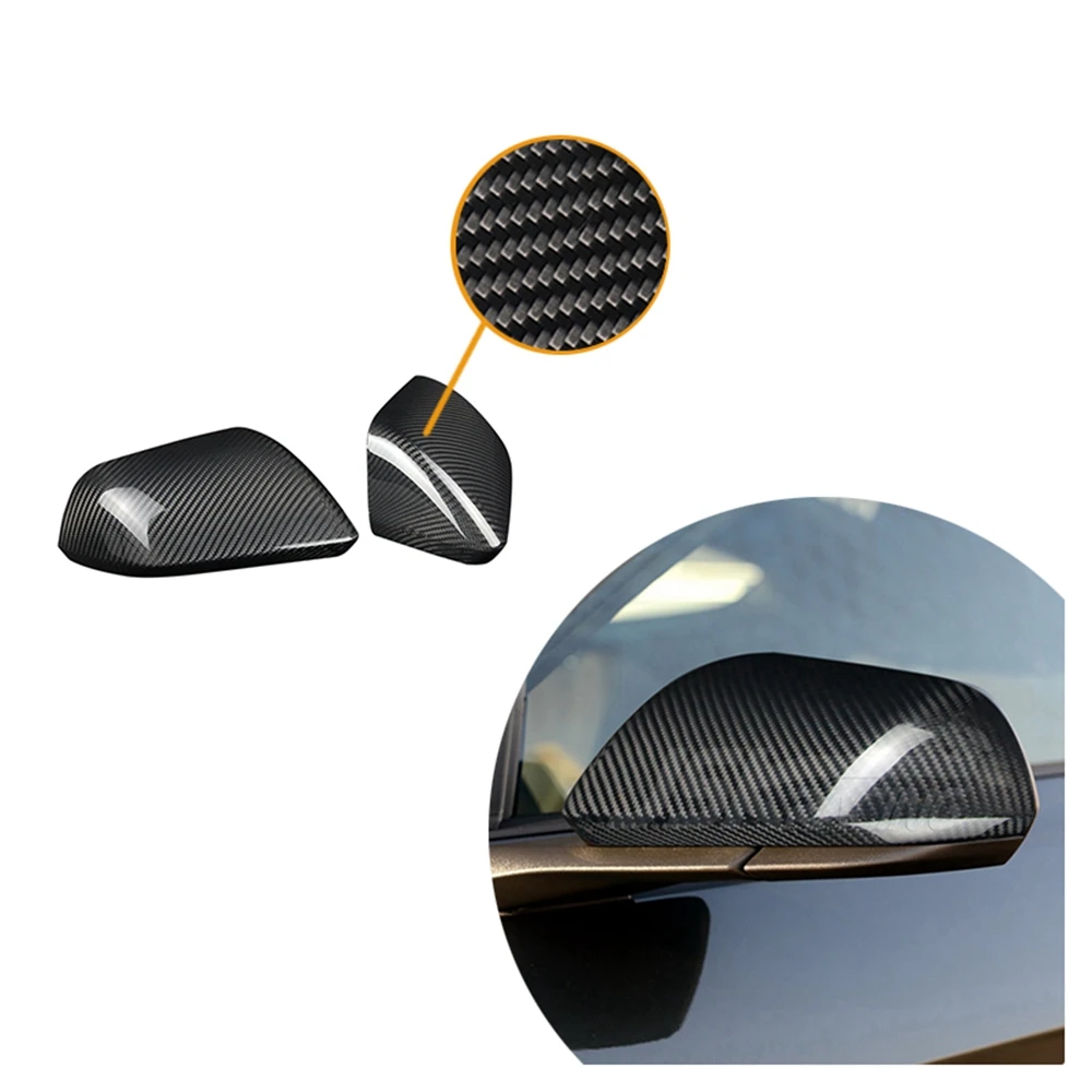 

2X Carbon Fiber Rear Side View Mirror Cover Shell Trim For Ford Mustang 2015-22