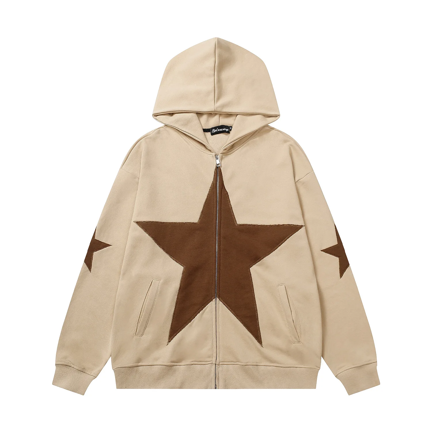 

Hip Hop Zip Up Hoodie Jacket Y2K Grunge Vintage Star Patch Punk Gothic Loose Hooded Sweatshirt Coat Harajuku Cotton Streetwear