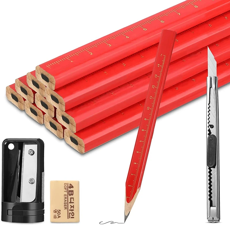 

Pencil Set Construction Pencil Sharpener Utility Knife Eraser Carpenter Marking Pencil for Woodworking Marking Tool