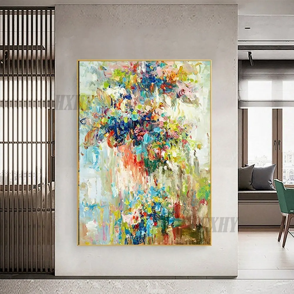 

Оригинальный Цветочный абстрактный холст Картина маслом палитра ножей картина текстурированные цветные цветы Современная гостиная насте...