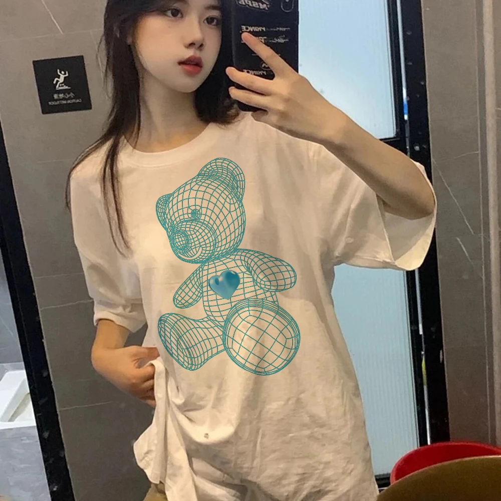 

100% хлопок модные блузки 2023 Медведь 3D печать Y2K футболки оверсайз футболки прочные футболки Топ женские летние футболки