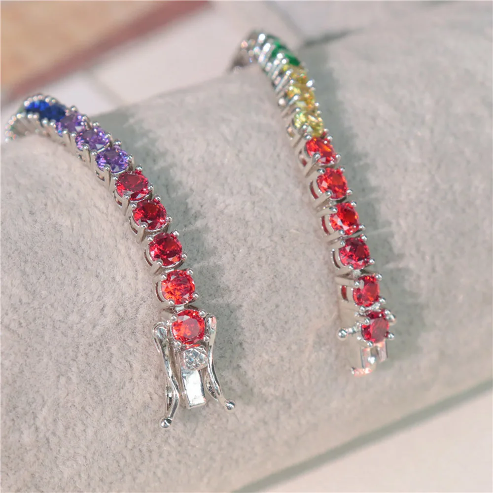 Латунный браслет для тенниса 16/17/18/19 см с круглой радужной искусственной кожей 4