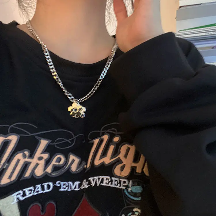 

Ожерелье с кулоном в виде цветка с двойной полой для женщин и мужчин, цепочка до ключиц в стиле хип-хоп, Модная бижутерия, трендовая цепочка н...
