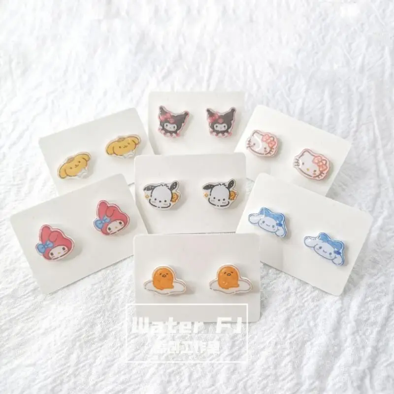 

Kawaii Sanrioed Melody Stud Earring Cinnamoroll Kuromi Pochacco Cute Cartoon Jewelry Without Pierced Ear Clips Accessories Gifts