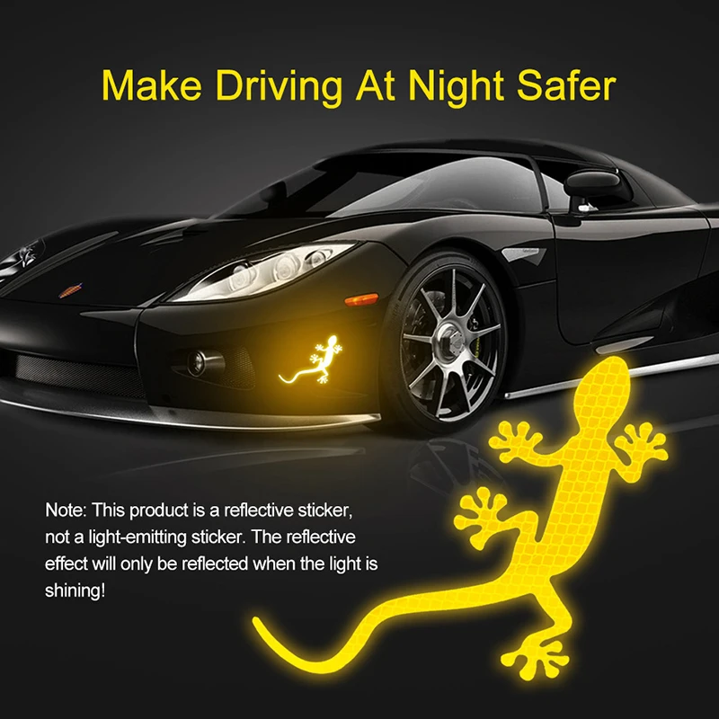 

3D Reflective Gecko Stickers Safety Warning Mark Reflective Tape Gecko Car Stickers Auto Exterior Accessories Light Reflector