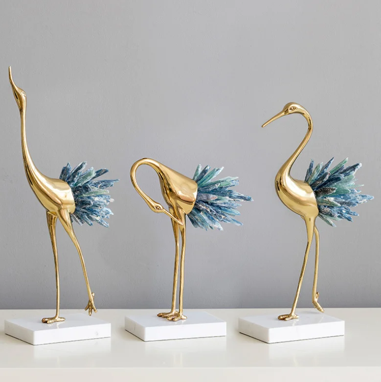

2023 Brass Statues Swans Brass Crystal Designs Luxury Home Decorations