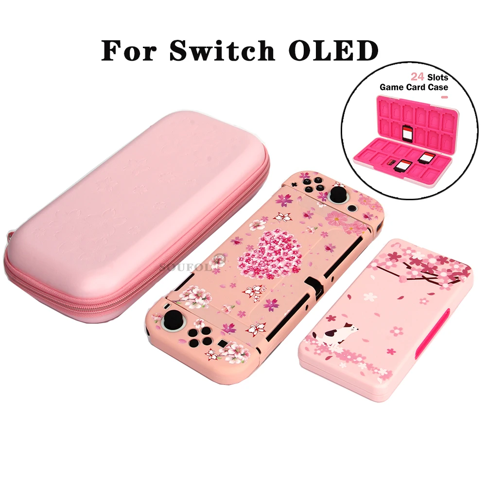 

New For Oled Accessories Hard Storage Case Pink Protective Shell Cover Box with 24 Slots Game Card Case For Nintendo Switch Oled