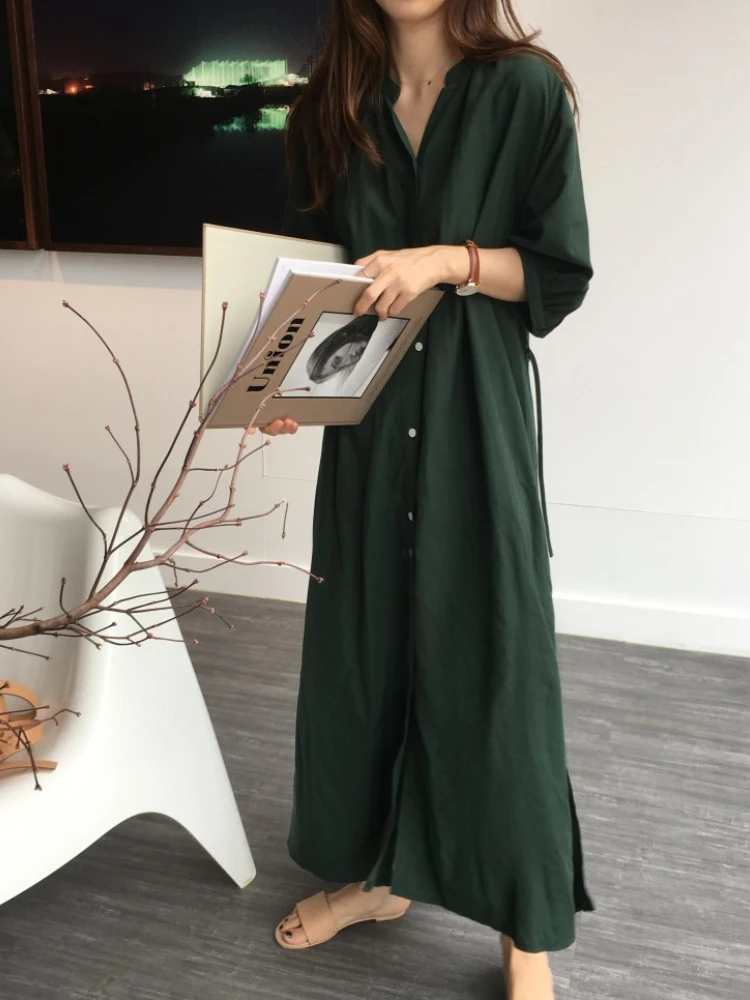 

Summer New Ladies Dress Temperament Commuter Shirt Skirt Loose Long Skirt Simple Fashion Shirt Skirt Casual and Comfortable