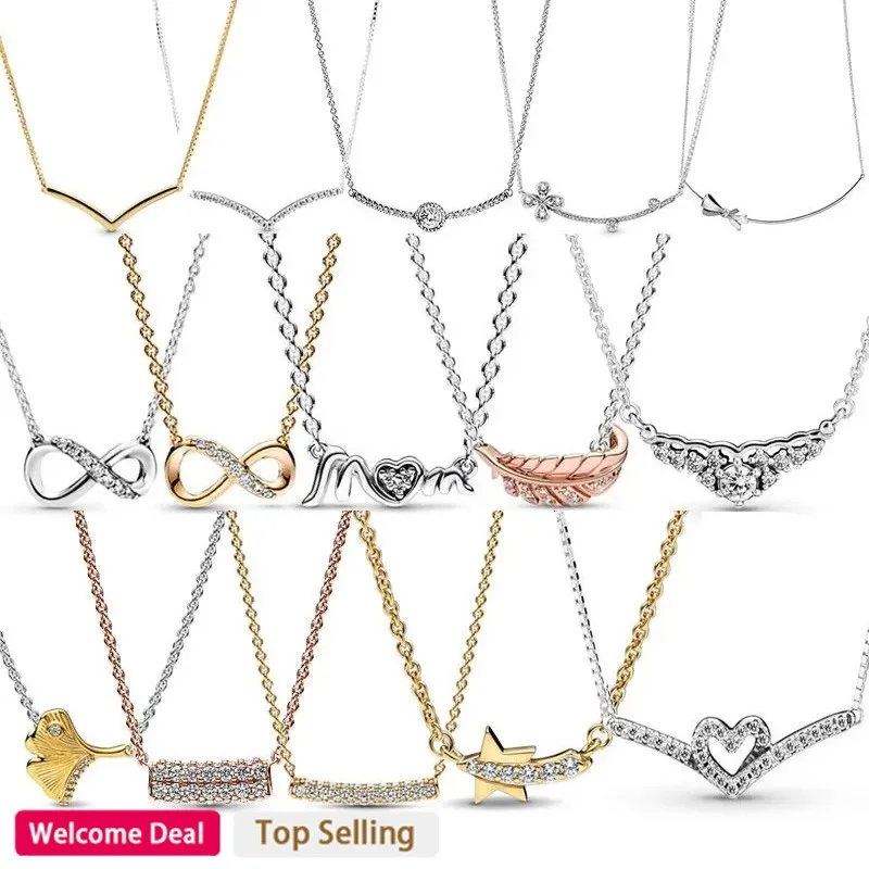 Hot selling 925 Sterling Silver Women's Ginkgo Dance Necklace Sparkling Eternal V-shaped Logo Collabone Necklace DIY Jewelry