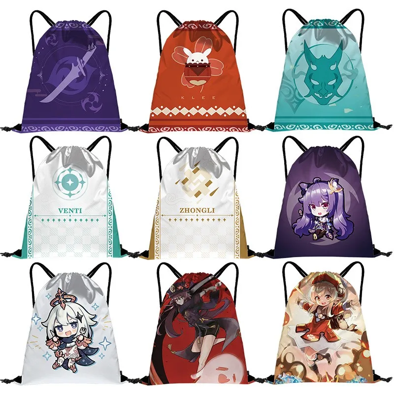 

Аниме игра Genshin Impact Klee Zhong li Hu Tao Keqing сумка на шнурке для девочек и мальчиков-подростков модный рюкзак для хранения дорожные сумки в подарок