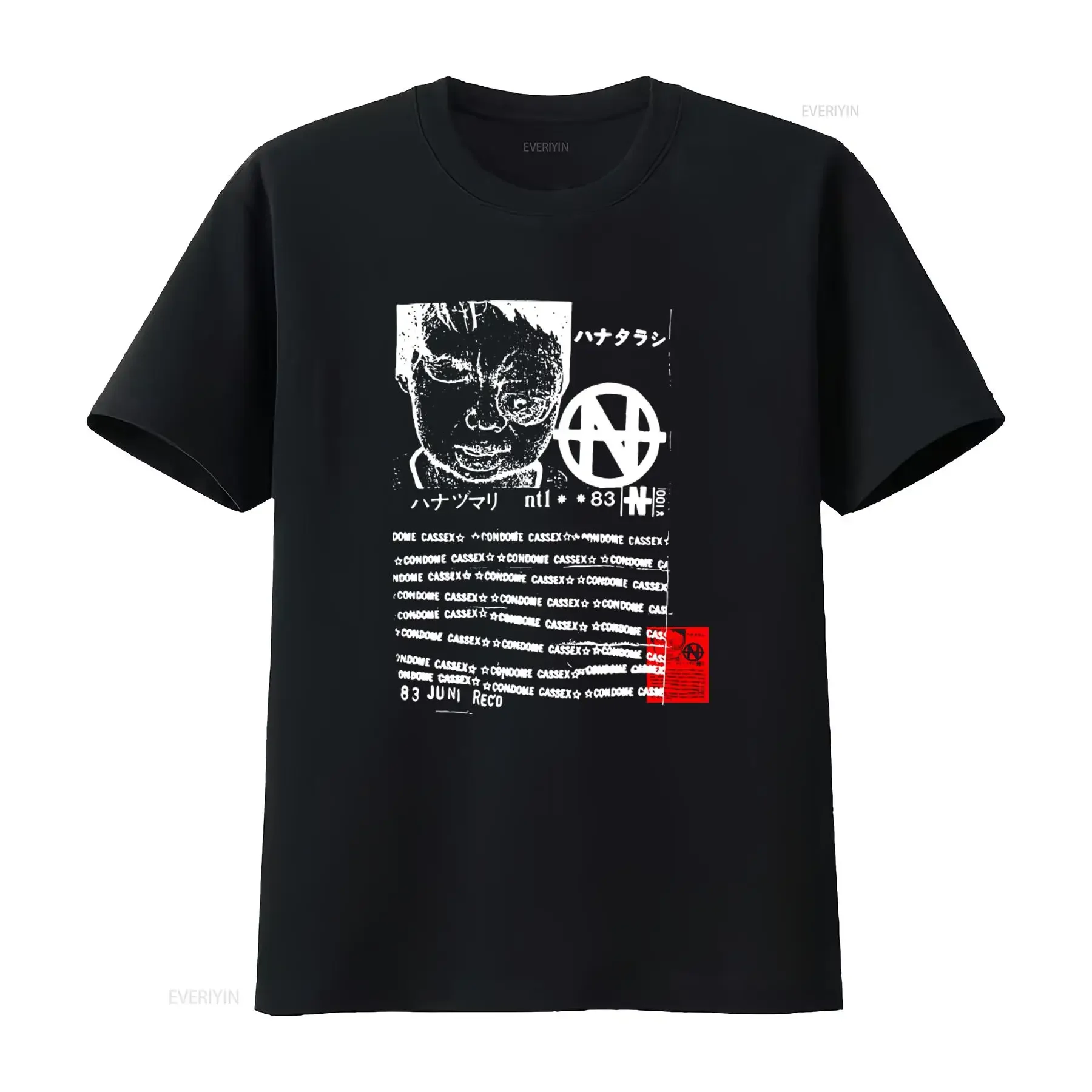 Фото Футболка Hanatarash Japanese Noise с принтом Condome Cassex Boredoms Yamantaka Eye, винтажная, с эффектом потертости, модная, слегка дышащая, мужская №1