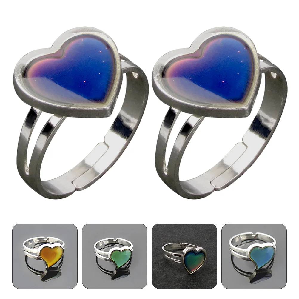 

2Pcs Fashion Color Changing Temperature Ring Mood Open Ring for Women Teens Girl