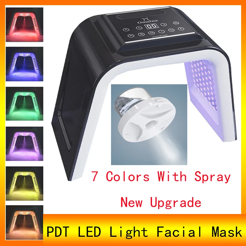 

7 Color LED Light Therapy Facial Mask Home Beauty Salon PDT Spectrometer Skin Moisturizing Spray Cold Compress Red Blue Light