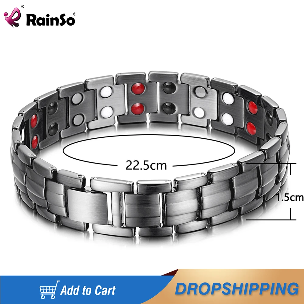 

Rainso 99.99% Pure Copper Bracelet Homme Healing Magnetic Bracelet For Men Bio Energy Double Row Sliming Bracelet