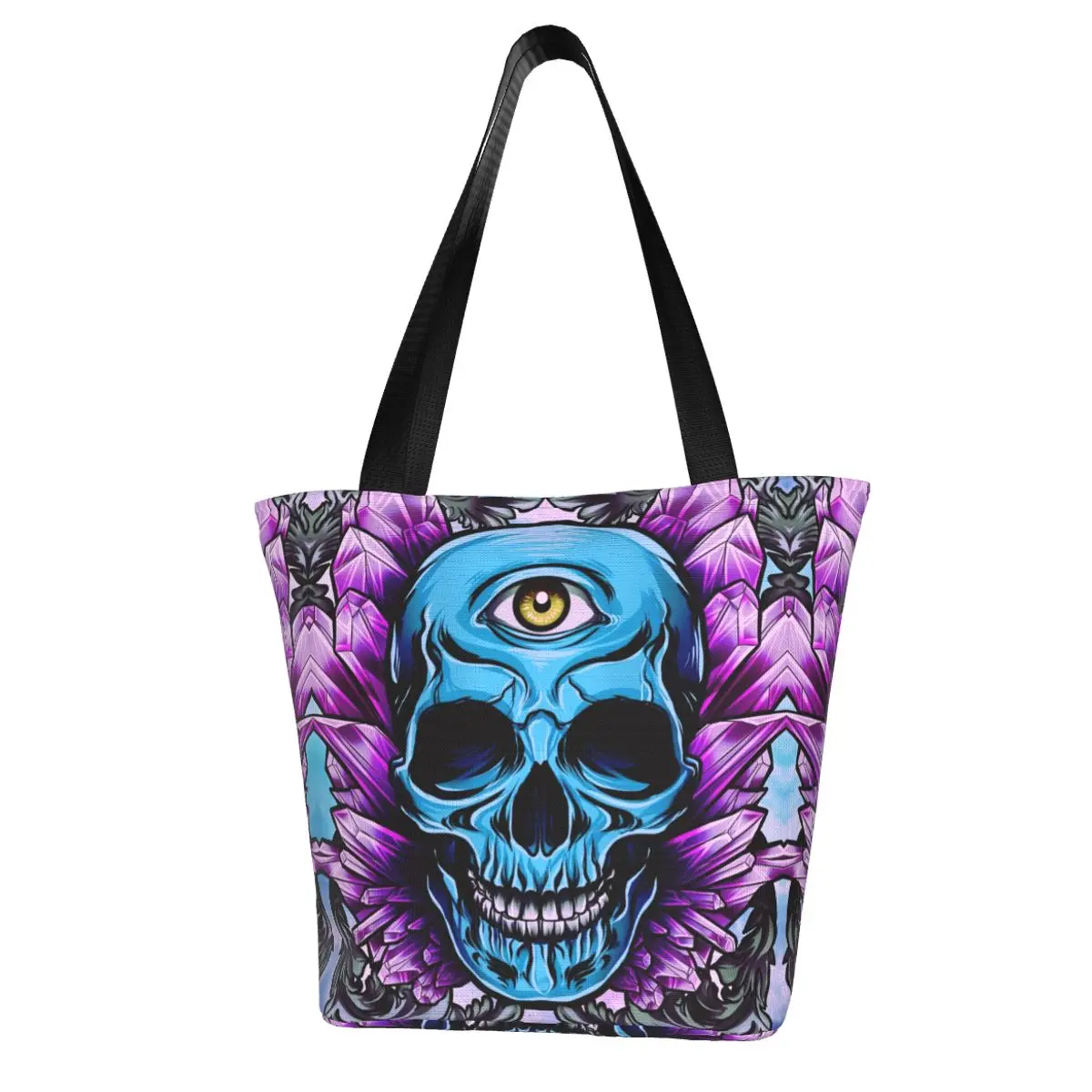 

Skull And Crystals Shopping Bag skeleton Gift Aesthetic Handbag Cloth Streetwear Woman Bags