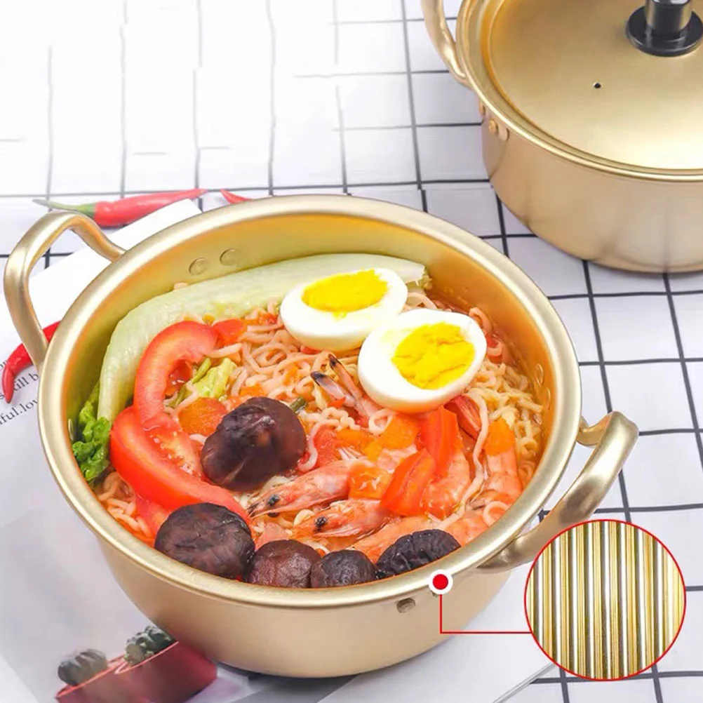 

Pot Korean Ramen Noodle Bowl Cooker Instant Hot Cooking Soup Japanese Aluminum Bowls Lid Stew Stock Ramyun Shabu Pan Stockpot