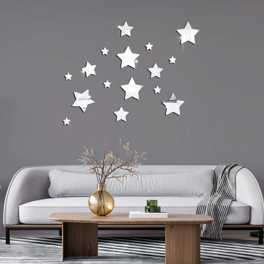 Зеркальные настенные стикеры в виде пятиугольных звезд наклейки на стену для