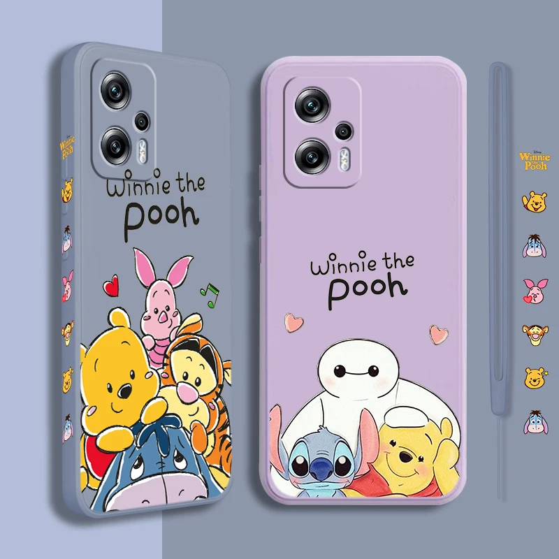 

Disney Cute Winnie The Pooh Phone Case Xiaomi POCO M5 C40 M4 X4 F4 C40 X3 NFC F3 GT M4 M3 M2 Pro C3 X2 Liquid Left Rope Cover