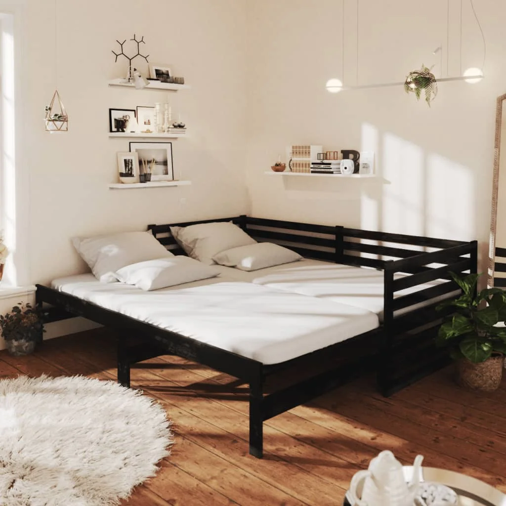 

Pull-out Day Bed Frame, Solid Pinewood Bed, Bedroom Furniture Black 2x(90x200) cm