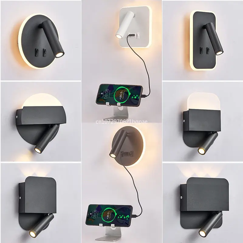 

USB Wall Lamp Modern Bedroom Study Wall Lamp Led Simple Living Room Lamp Creative Hotel Bedside Reading Lamp Wall