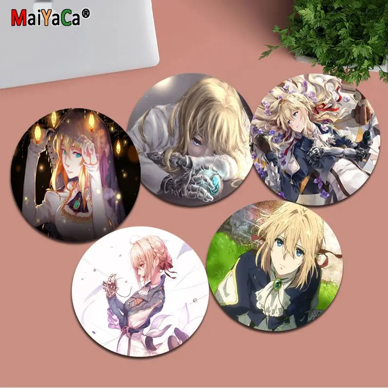 

MaiYaCa Boy Gift Pad Violet Evergarden Silicone round mouse Pad to Mouse Game gaming Mousepad Rug For PC Laptop Notebook