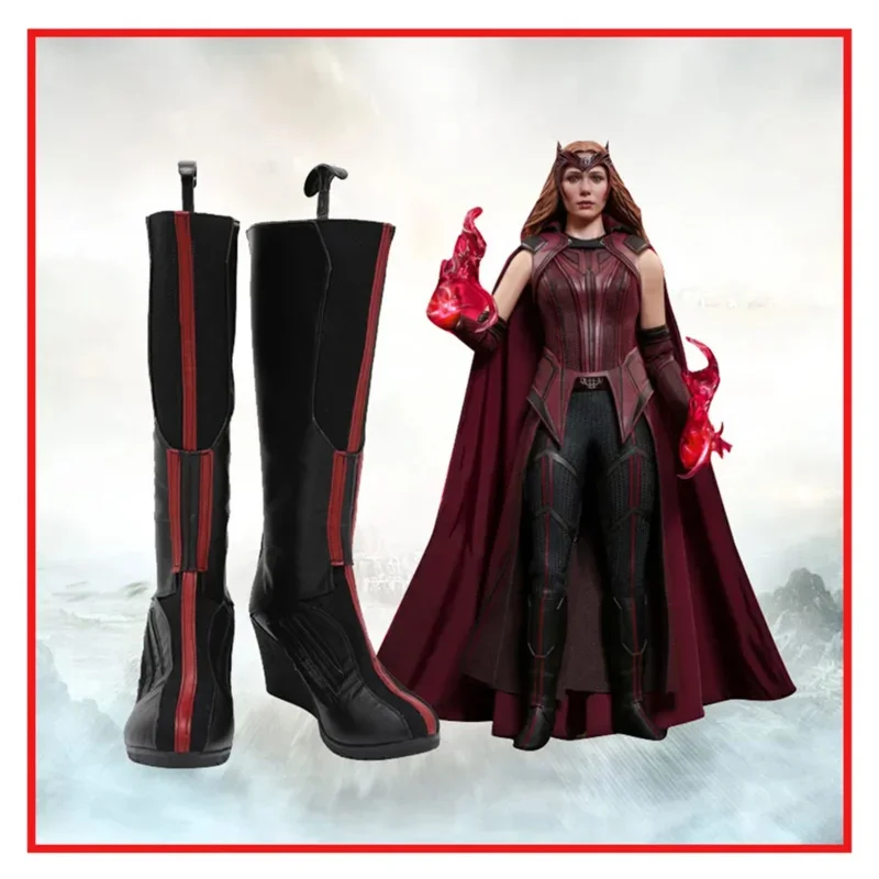 Фото Костюм для косплея Wanda Vision Scarlet Witch Maximoff, вечерние туфли из искусственной кожи на высоком каблуке для Хэллоуина для женщин и девочек MN4 №3