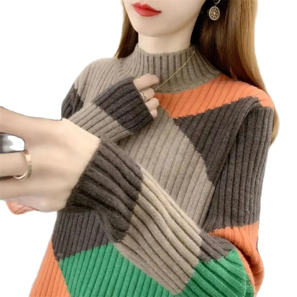 

Свитер Wmen, новинка осень-зима 2022, пуловер свободного кроя с полувысоким воротником в стиле пэчворк, модный свитер, свитер, топ, одежда для улицы