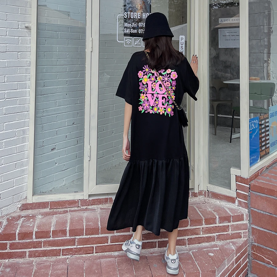 Dongdaemun Новинка лета 2023 свободное женское платье в стиле пэчворк с коротким