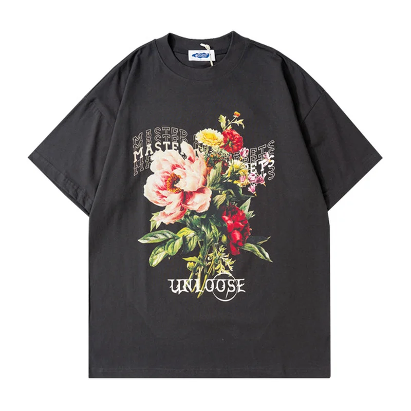 

Men Oversize T Shirt New Hip Hop Streetwear Painting Flower Letter Print T-Shirt Harajuku Cotton Loose Tshirt Short Sleeve Tops