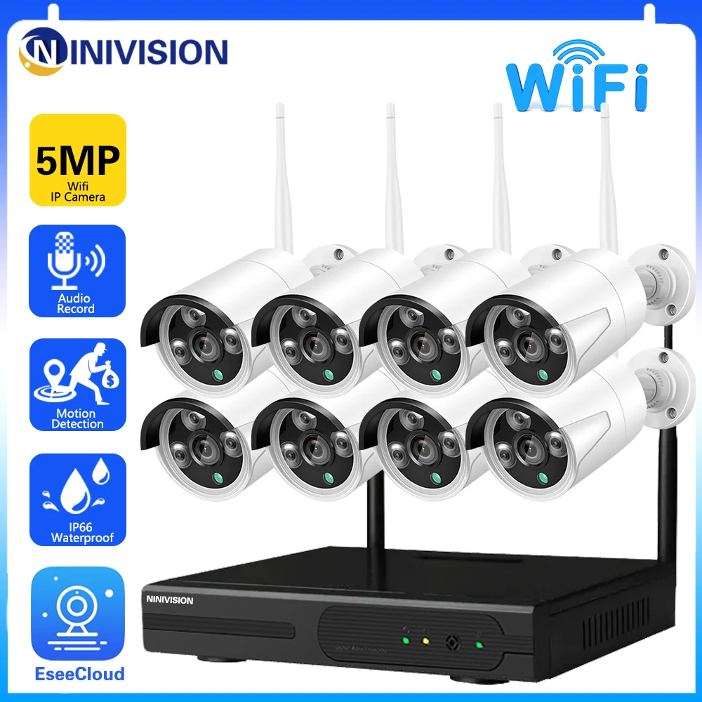 

Plug and Play 8CH Audio Record 5MP HD Wireless NVR Kit P2P Indoor Outdoor IR Night Vision Security 2K IP Camera WIFI CCTV System