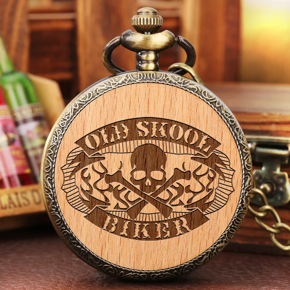

Punk Vintage Bronze Alloy Case Quartz Necklace Watch Engraved Wood Pattern Decorative Retro Stylish Pendant Pocket Watches Gift