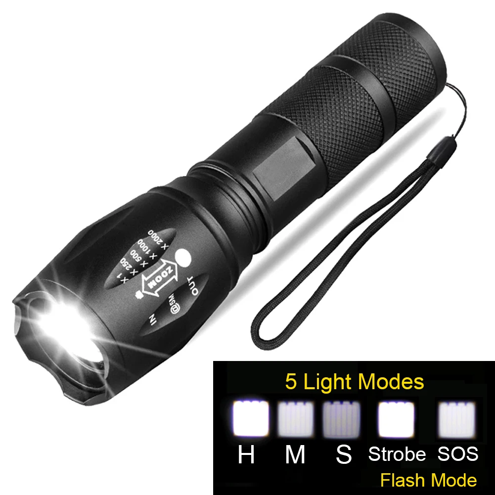 

Super Bright High Lumen T6 LED Flashlights Portable Outdoor Torch Light Zoomable Flashlight with 5 Modes LED Tactical Flashlight