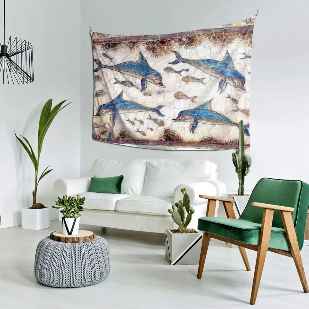 Миноан Дельфины Фреска Гобелен Японский Декор Комнаты Рождественские Украшения