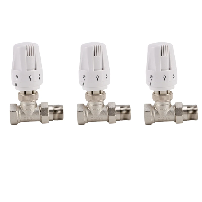 

3X 3/4Inch Brass Thermostatic Radiator Valve Straight Type DN20 Automatic Temperature Control Valve Floor Heating