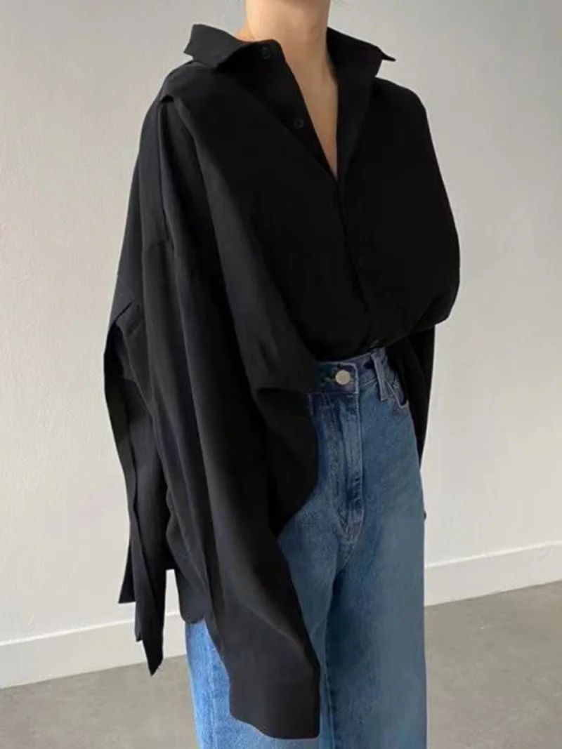 Modigirl корейская мода на пуговицах с длинными рукавами воротник лацканами черная