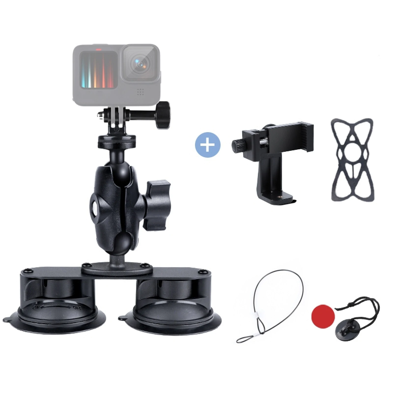 

Suction Cup with Tripod Adapter & Screw & Phone Clamp & Anti-lost Silicon