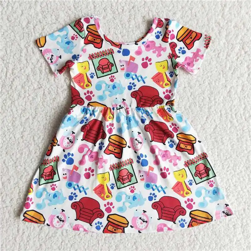 

Wholesale Kids Spring Summer Baby Girl Summer RTS Clothes Short Sleeve Colorful Twirl Dress Children Fashion Toddler Dog Clothes