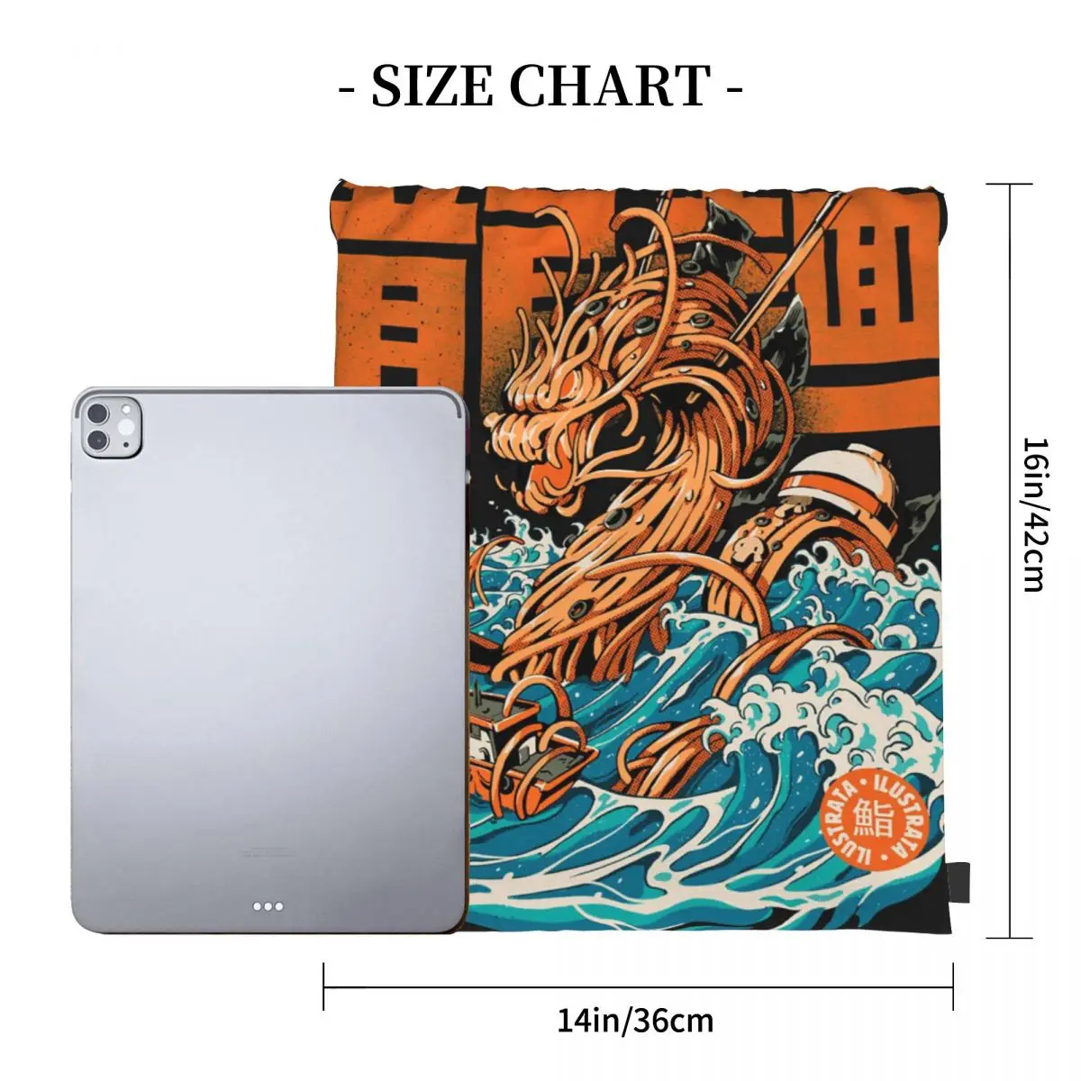 Черный великий рюкзак с куриным раменом Дракон из Канагава