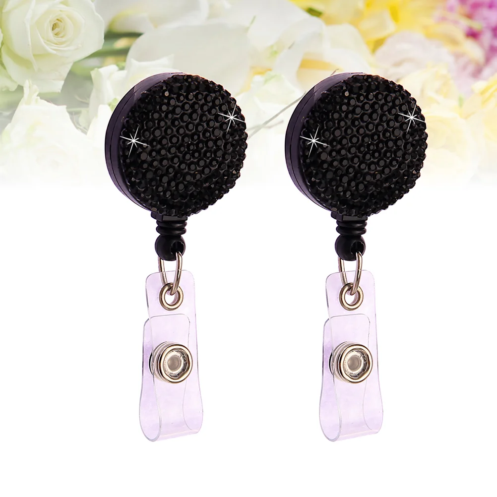 

2 Pcs Easy Buckle Office Retractable Lanyards Id Holders Badge Reel Swivel Clip