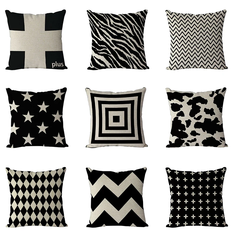 

Simple Black and White Geometric Cushion Cover Decorative Cushion Covers Vintage Home Decor Pillow Cover For Sofa Accessories