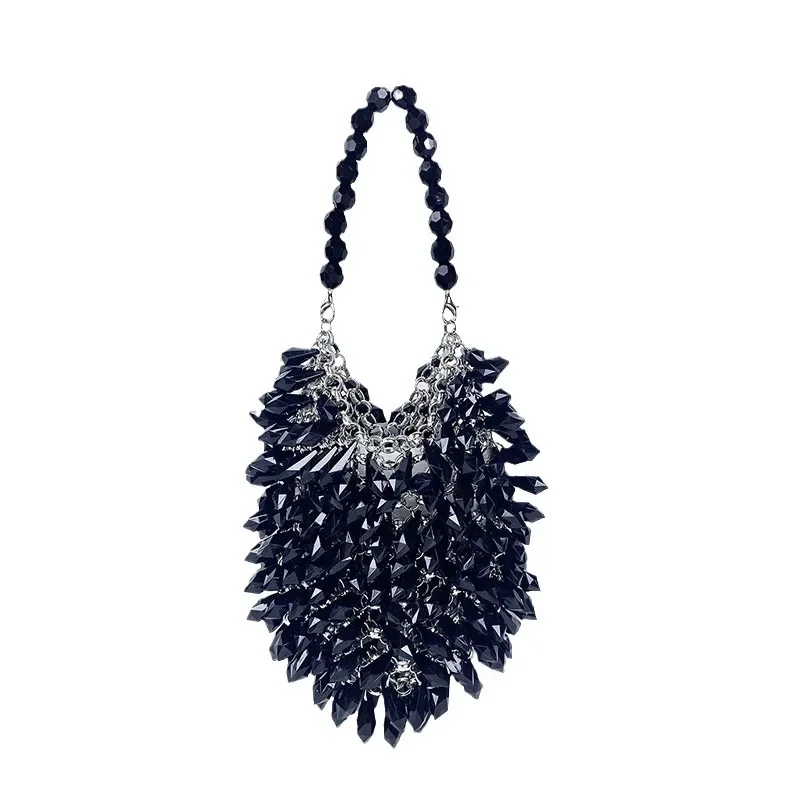 Женская вечерняя сумка роскошная дизайнерская плетеная черная акриловая ручной