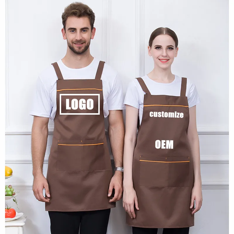 

New Customized Personalized Signature Logo Multi-pocket Chef Multi-purpose Work Bar Restaurant Barbecue Cafe Milk Tea Shop Apron