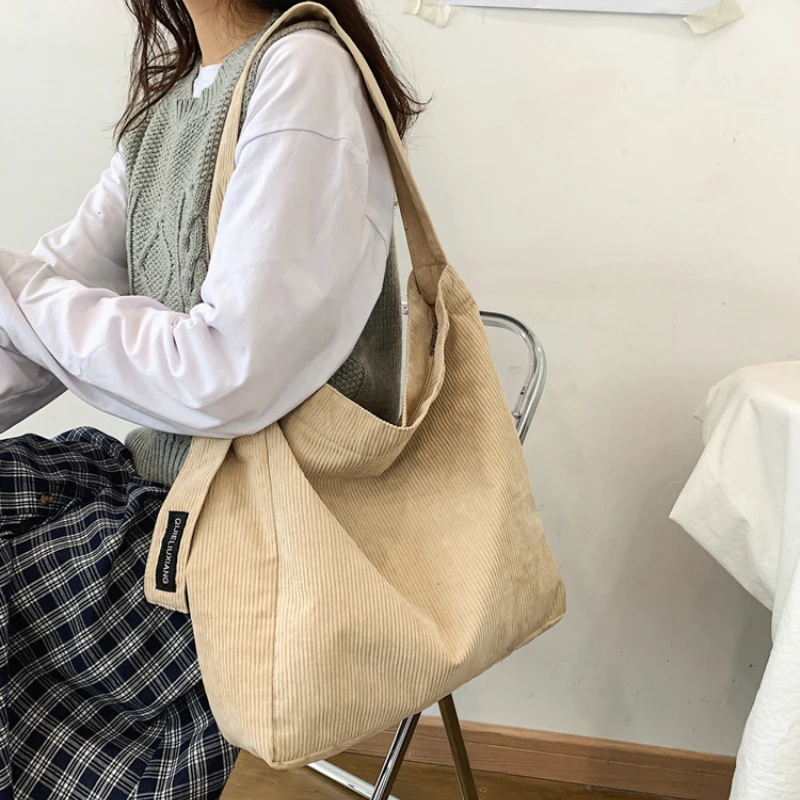

Corduroy Bag Handbags for Women Shoulder Bags Female Soft Environmental Storage Reusable Girls Small and Large Shopper Totes Bag