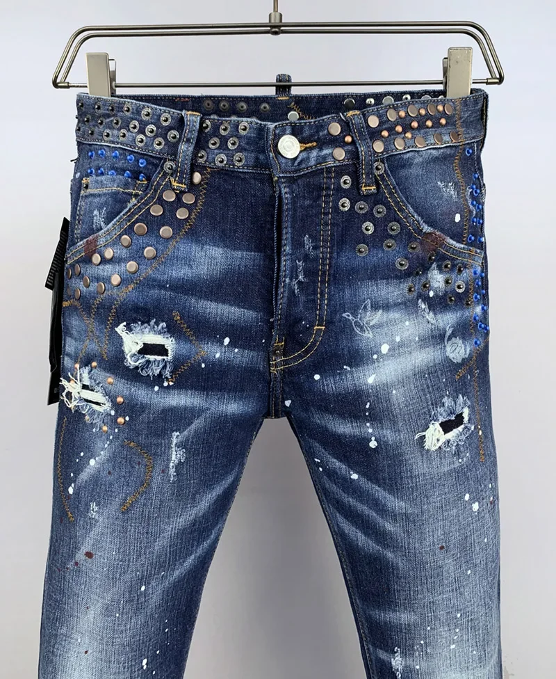 Новая мода BRAND D2 Мужские джинсы Джинсовые брюки с дырками Тонкие брюки-карандаш